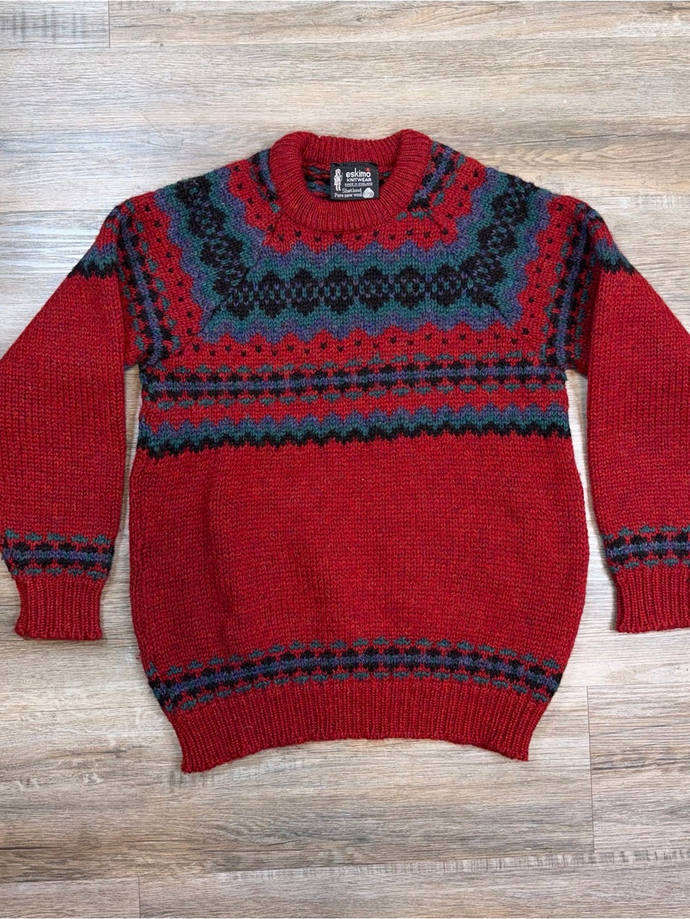 VTG Eskimo Knitwear Sweater Mens Medium Long Sleeve !00% Pure Wool From England